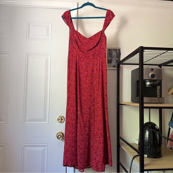 REFORMATION red floral viscose rayon smocked back sleeveless midi dress - Picture 1 of 6